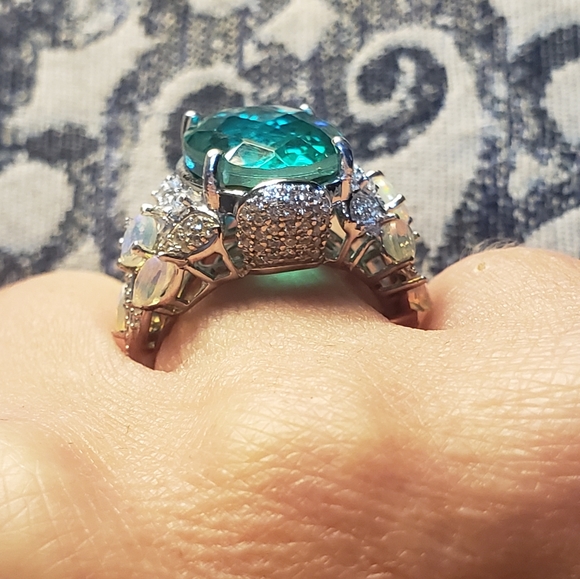 Peacock Quartz and Ethiopian Opal Ring in Platinum Over Sterling Silver - Picture 8 of 9